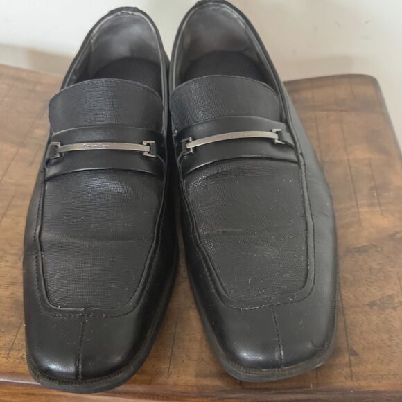 Black Leather Dress Loafers Calvin Klein Slip On Comfort Shoes Size 10 main image 12